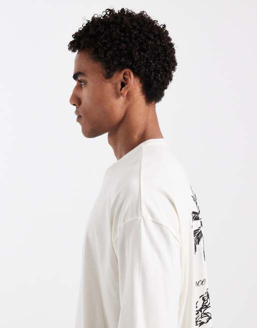 ASOS DESIGN - T-shirt oversize squadrata bianco sporco con grafica con palma, 4 di 5