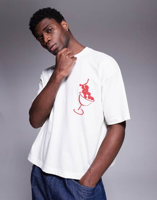 ASOS DESIGN - T-shirt oversize squadrata bianco sporco con grafica estiva, 2 di 4