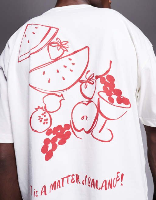 ASOS DESIGN - T-shirt oversize squadrata bianco sporco con grafica estiva, 3 di 4