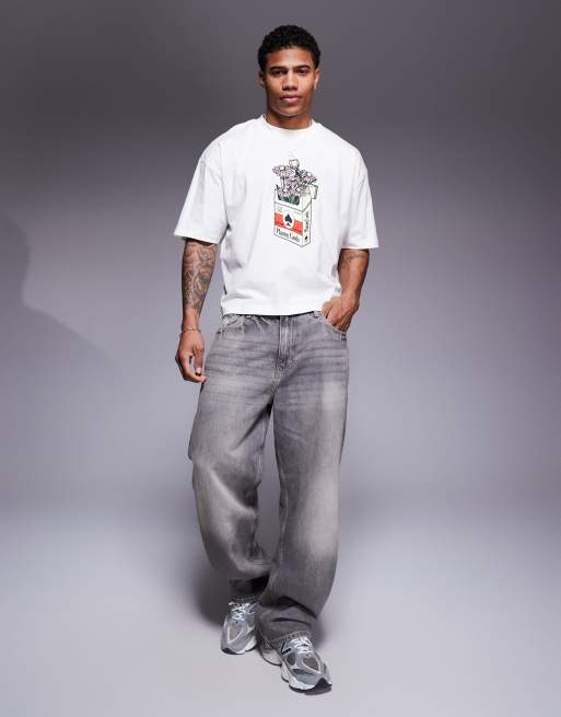 ASOS DESIGN - T-shirt oversize squadrata bianco sporco con grafica floreale, 2 di 4