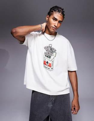 ASOS DESIGN - T-shirt oversize squadrata bianco sporco con grafica floreale - view 1
