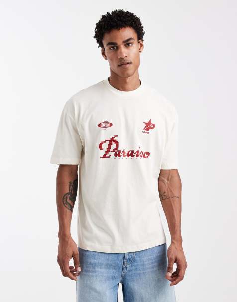 ASOS DESIGN - T-shirt oversize squadrata bianco sporco con stampa stile calcio - view 1