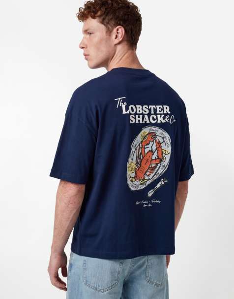ASOS DESIGN - T-shirt oversize squadrata blu navy con stampa grafica di aragosta - view 1