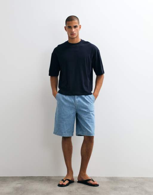 ASOS DESIGN - T-shirt oversize squadrata blu navy in misto lino, 2 di 5