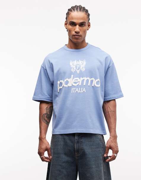 ASOS DESIGN - T-shirt oversize squadrata blu slavato con grafica sportiva - view 1