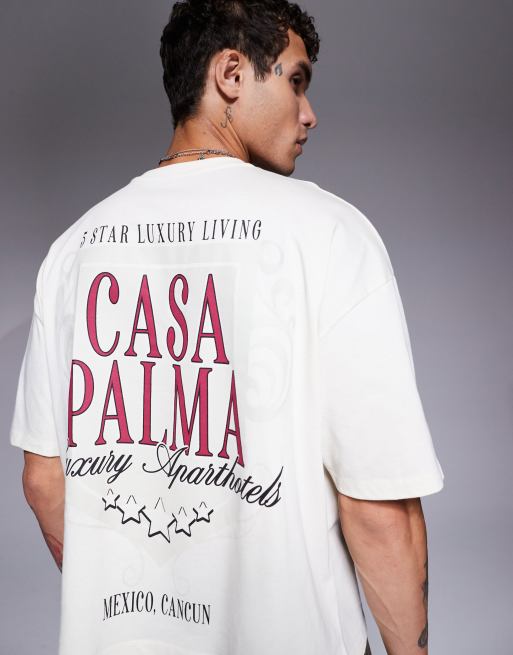 ASOS DESIGN - T-shirt oversize squadrata color crema con stampa sul retro