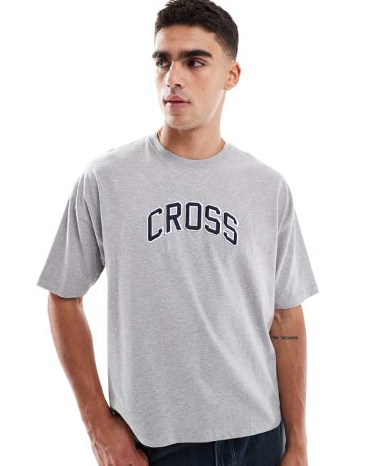 ASOS DESIGN - T-shirt oversize squadrata color grigio mélange con applicazione