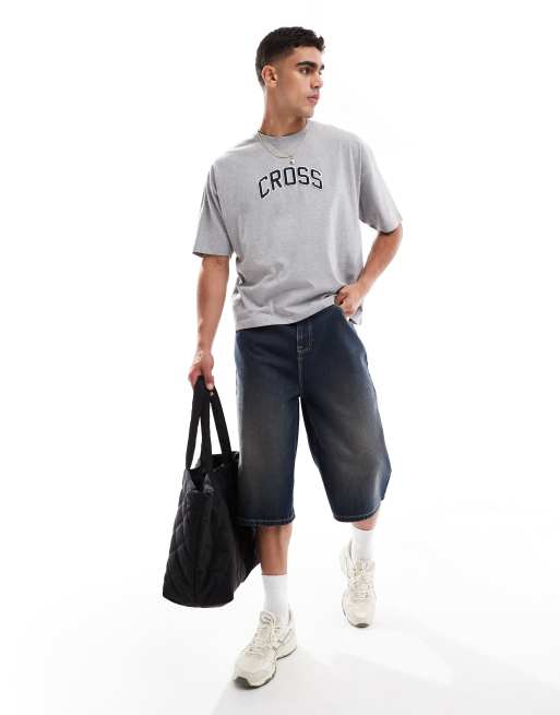 ASOS DESIGN - T-shirt oversize squadrata color grigio mélange con applicazione, 2 di 4