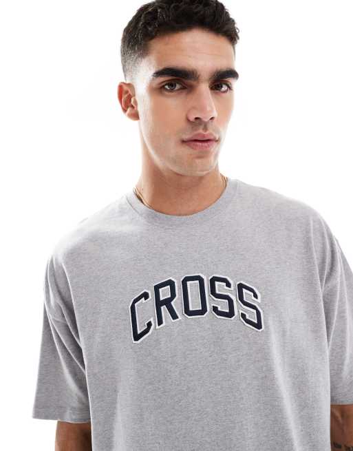 ASOS DESIGN - T-shirt oversize squadrata color grigio mélange con applicazione, 3 di 4