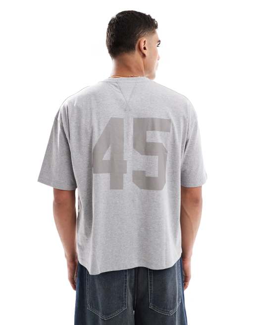 ASOS DESIGN - T-shirt oversize squadrata color grigio mélange con applicazione, 4 di 4