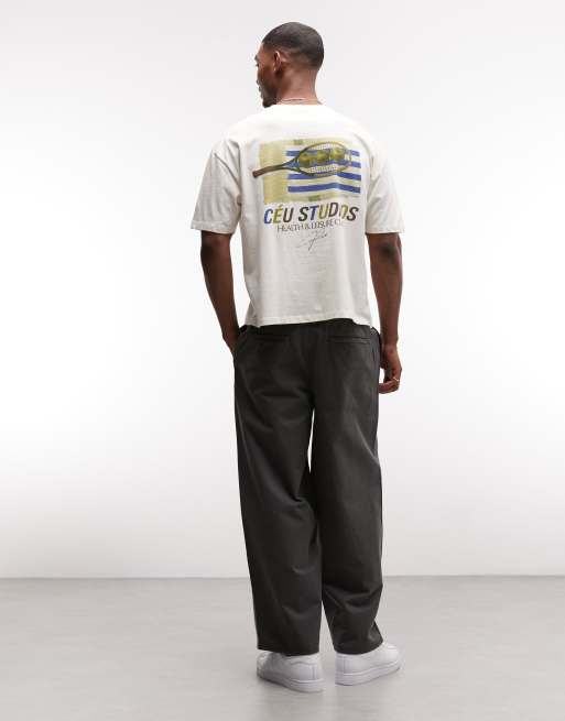 ASOS DESIGN - T-shirt oversize squadrata color panna con grafica tennistica, 2 di 5