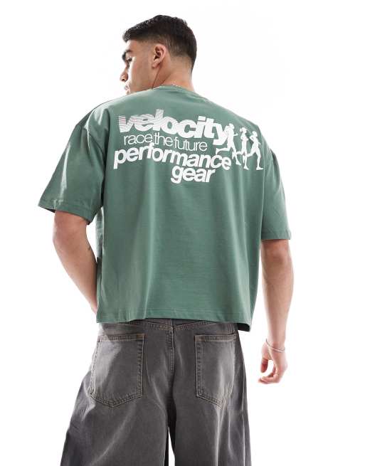 ASOS DESIGN - T-shirt oversize squadrata color verde medio con grafica sportiva