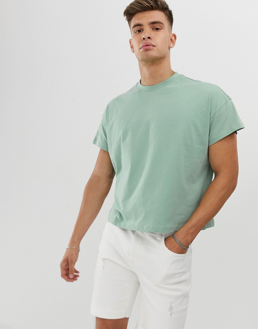 ASOS DESIGN - T-shirt oversize squadrata con maniche ad aletta verde