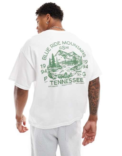 ASOS DESIGN - T-shirt oversize squadrata con stampa di paesaggio sul retro, colore bianco