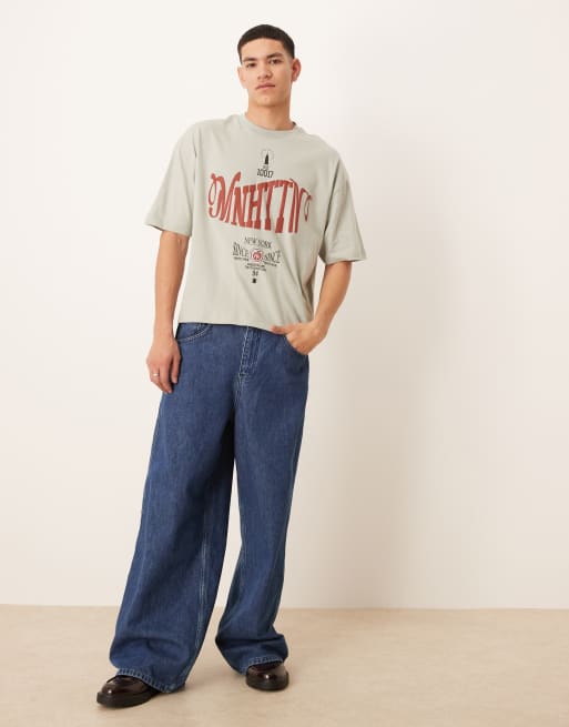 ASOS DESIGN - T-shirt oversize squadrata grigia con grafica di città sul davanti, 2 di 4