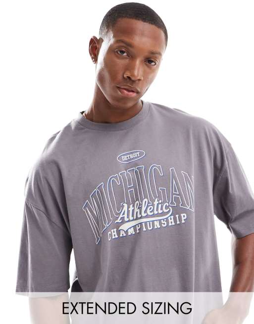 ASOS DESIGN - T-shirt oversize squadrata grigia con stampa di città sul petto
