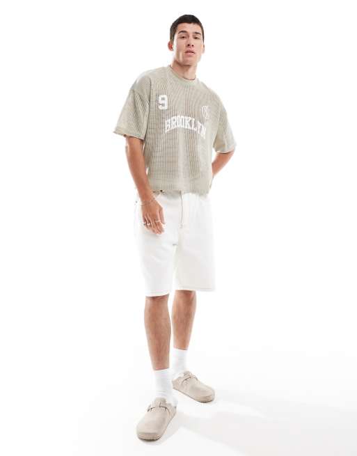 ASOS DESIGN - T-shirt oversize squadrata in rete con stampa sportiva, 2 di 4
