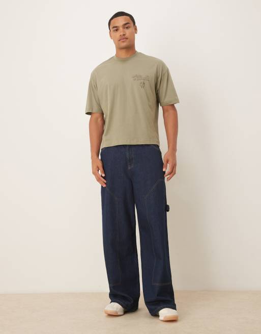 ASOS DESIGN - T-shirt oversize squadrata kaki chiaro con grafica di fiori, 2 di 5