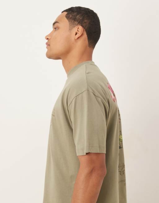 ASOS DESIGN - T-shirt oversize squadrata kaki chiaro con grafica di fiori, 4 di 5