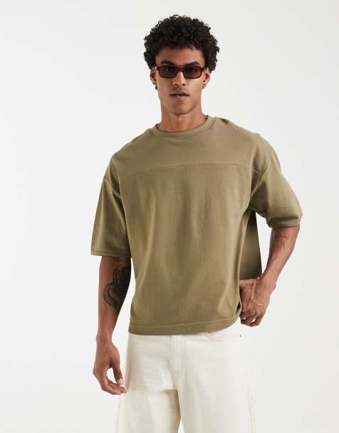 ASOS DESIGN - T-shirt oversize squadrata kaki testurizzata con cuciture a vista - view 1
