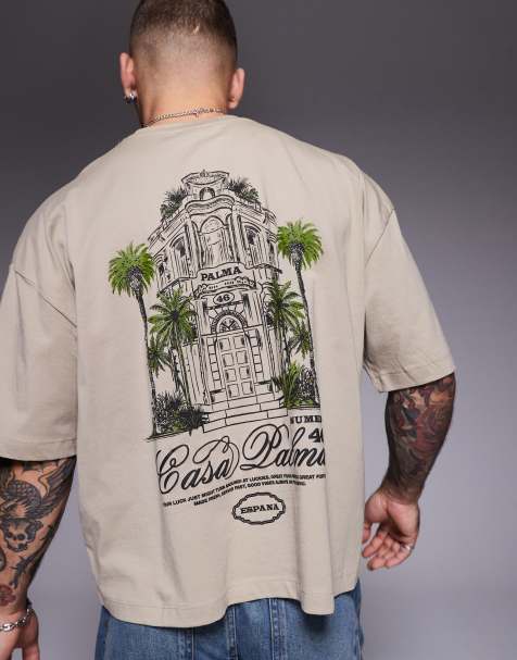 ASOS DESIGN - T-shirt oversize squadrata marrone chiaro con stampa sul davanti e sul retro - view 1