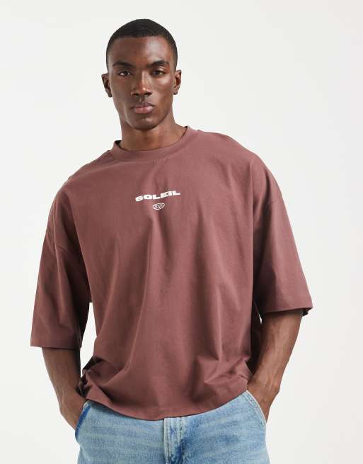 ASOS DESIGN - T-shirt oversize squadrata marrone con grafica astratta, 2 di 5