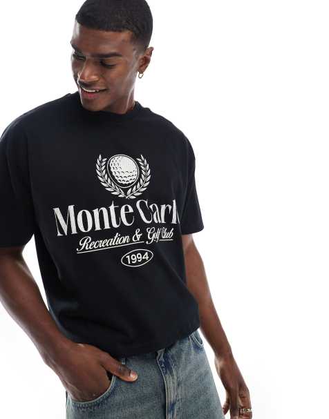 ASOS DESIGN - T-shirt oversize squadrata nera con grafica ispirata al golf sul davanti - view 1