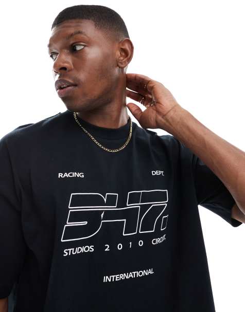 ASOS DESIGN - T-shirt oversize squadrata nera con grafica sportiva - view 1