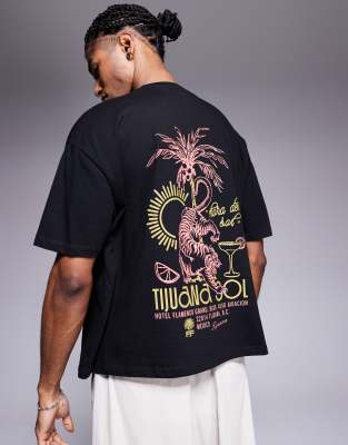 ASOS DESIGN - T-shirt oversize squadrata nera con grafica stile souvenir - view 1