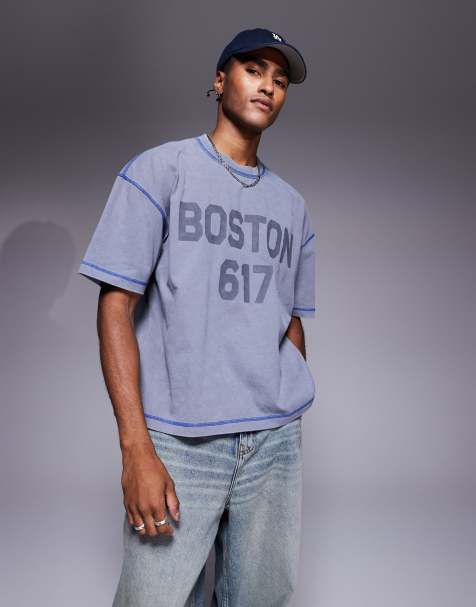 ASOS DESIGN - T-shirt oversize squadrata pesante 220 gsm grigio slavato con grafica di città - view 1