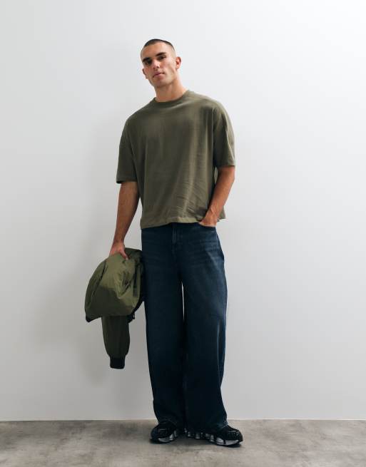 ASOS DESIGN T-shirt oversize squadrata pesante con pannelli in kaki, 3 di 5