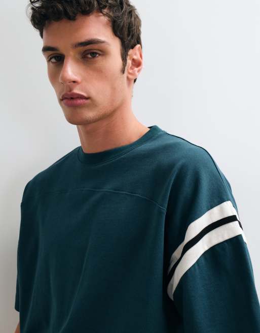 ASOS DESIGN T-shirt oversize squadrata pesante con pannello a contrasto verde scuro, 3 di 5