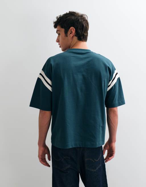 ASOS DESIGN T-shirt oversize squadrata pesante con pannello a contrasto verde scuro, 5 di 5