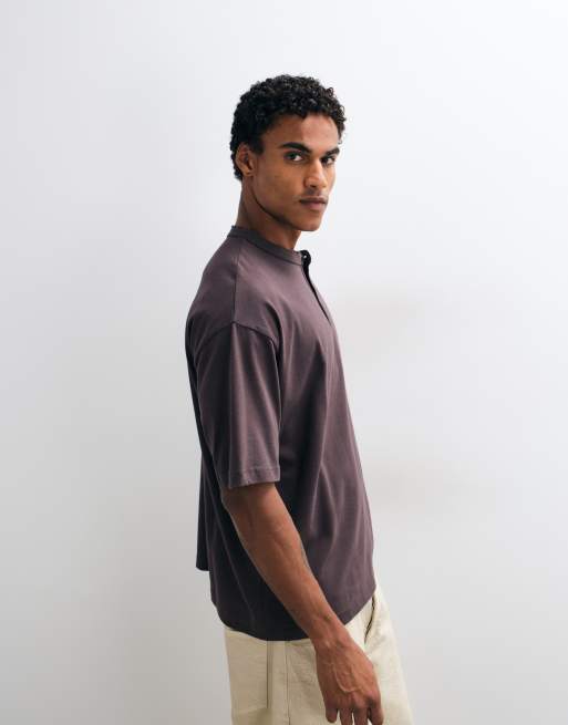 ASOS DESIGN t-shirt oversize squadrata pesante con serafino navy, 4 di 5