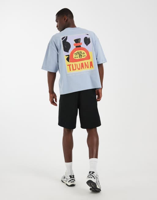 ASOS DESIGN - T-shirt oversize squadrata pesante lavaggio blu con grafica tequila, 3 di 5