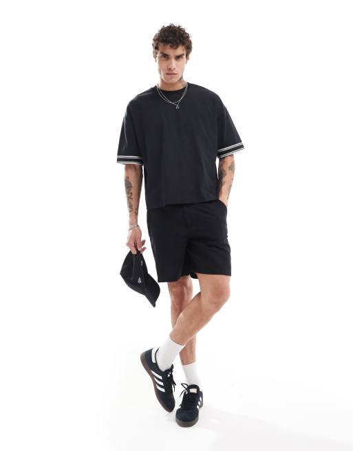 ASOS DESIGN - T-shirt oversize squadrata pesante nera con bordi a contrasto, 2 di 4