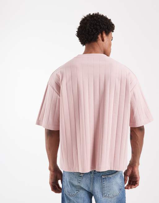 ASOS DESIGN - T-shirt oversize squadrata rosa a coste larghe, 4 di 5