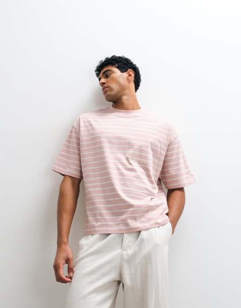 ASOS DESIGN - T-shirt oversize squadrata rosa a righe - view 1