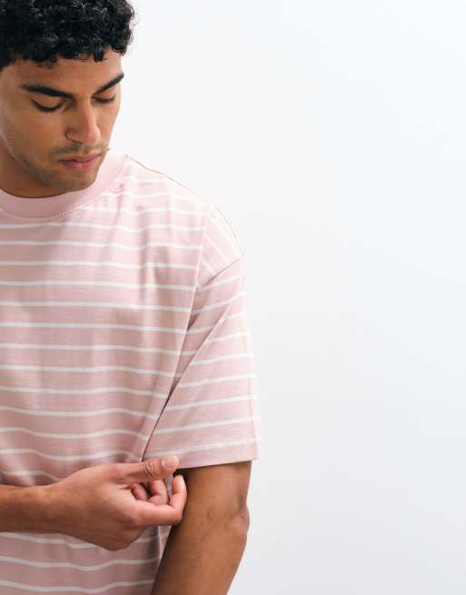 ASOS DESIGN - T-shirt oversize squadrata rosa a righe, 5 di 5