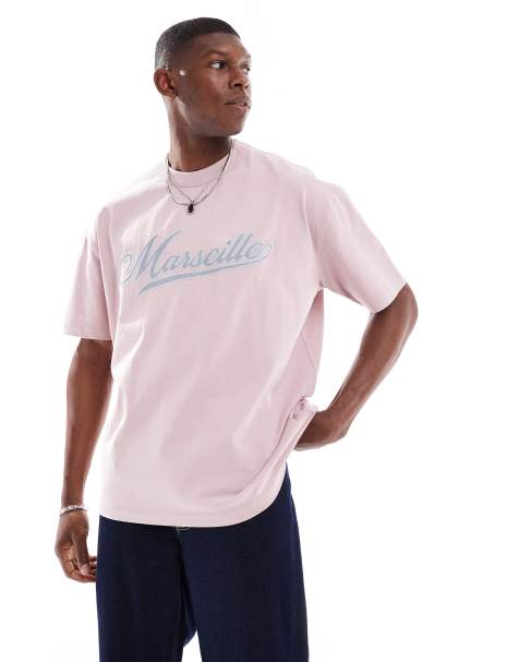 ASOS DESIGN - T-shirt oversize squadrata rosa chiaro con scritta di città applicata - view 1