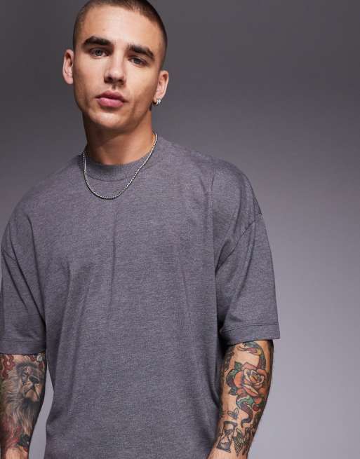 ASOS DESIGN - T-shirt oversize squadrata sovratinta color antracite mélange