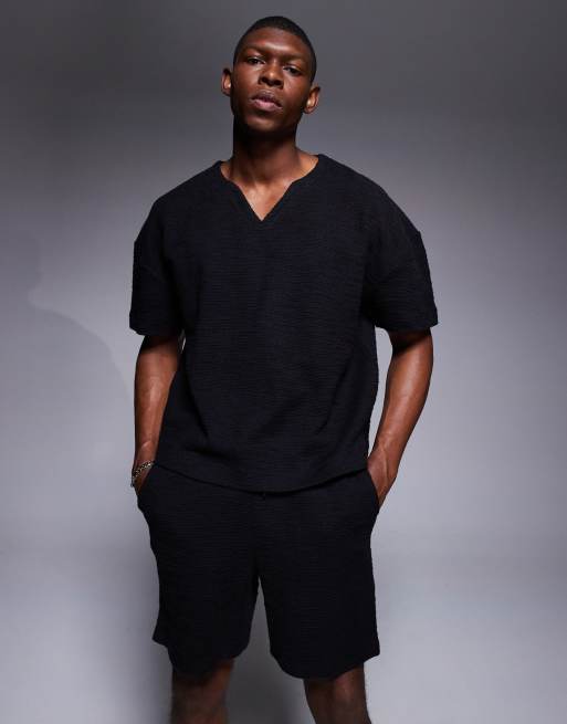 ASOS DESIGN - T-Shirt oversize squadrata testurizzata nera in coordinato