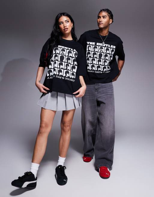ASOS DESIGN - T-shirt oversize squadrata unisex nera con stampe "The Beatles" su licenza, 4 di 4