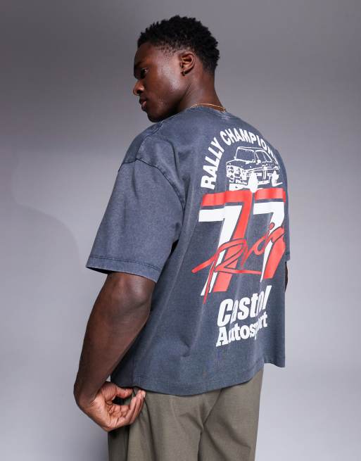 ASOS DESIGN - T-shirt oversize squadrata unisex nero slavato con stampe “Castrol Racing”, 2 di 4
