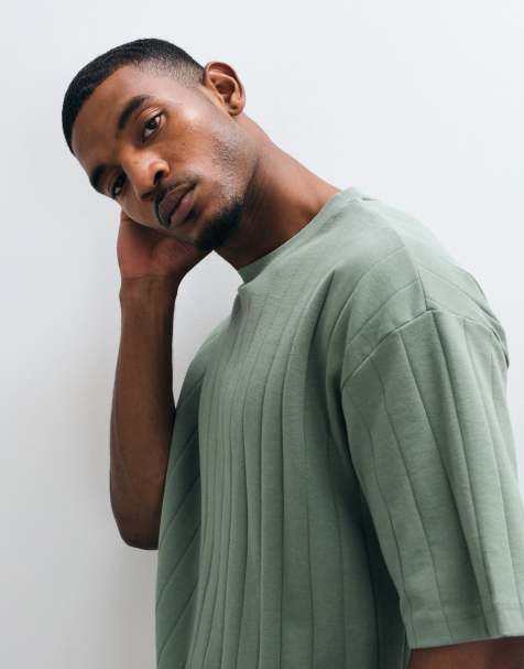 ASOS DESIGN - T-shirt oversize squadrata verde a coste larghe - view 1