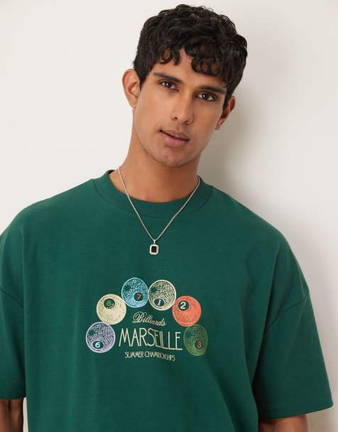 ASOS DESIGN - T-shirt oversize squadrata verde con spalle scivolate e grafica estiva - view 1
