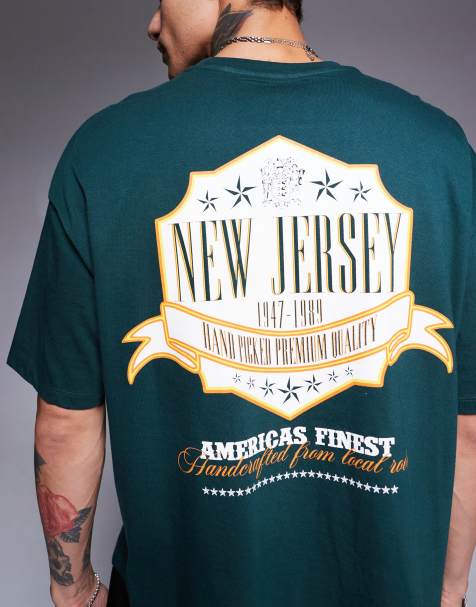 ASOS DESIGN - T-shirt oversize squadrata verde scuro con stampa New Jersey sul retro - view 1