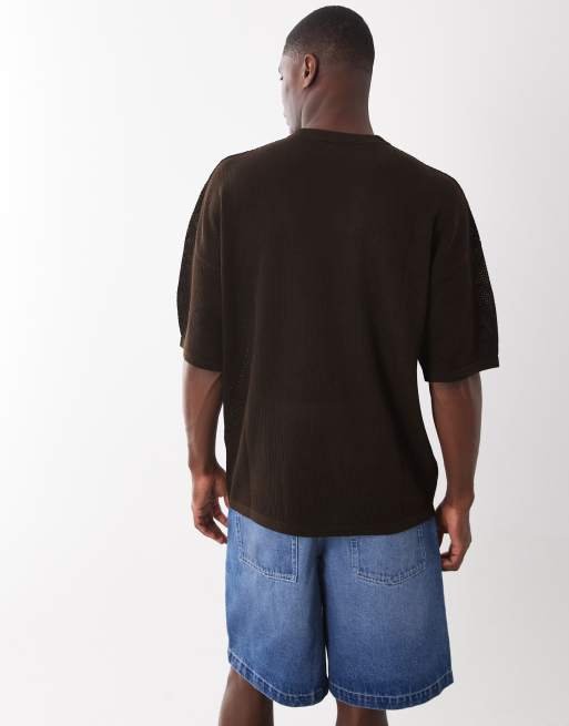 ASOS DESIGN - T-shirt oversize testurizzata marrone in maglia, 5 di 5