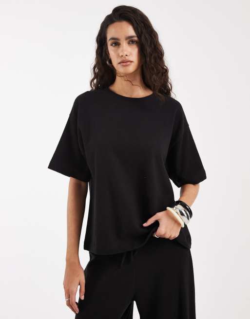 ASOS DESIGN - T-shirt oversize testurizzata nera in coordinato, 2 di 4