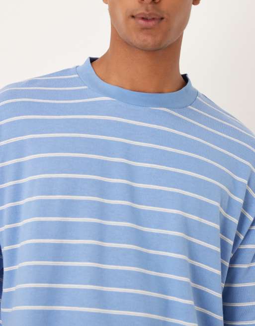 ASOS DESIGN - T-shirt oversize texturé à rayures - Bleu et blanc , 5 de 5